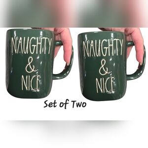 Rae Dunn Green Naught & Nice Set Of 2 Mugs